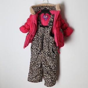 12M baby snow bib and snow jacket snow suit jumper overalls leopard
